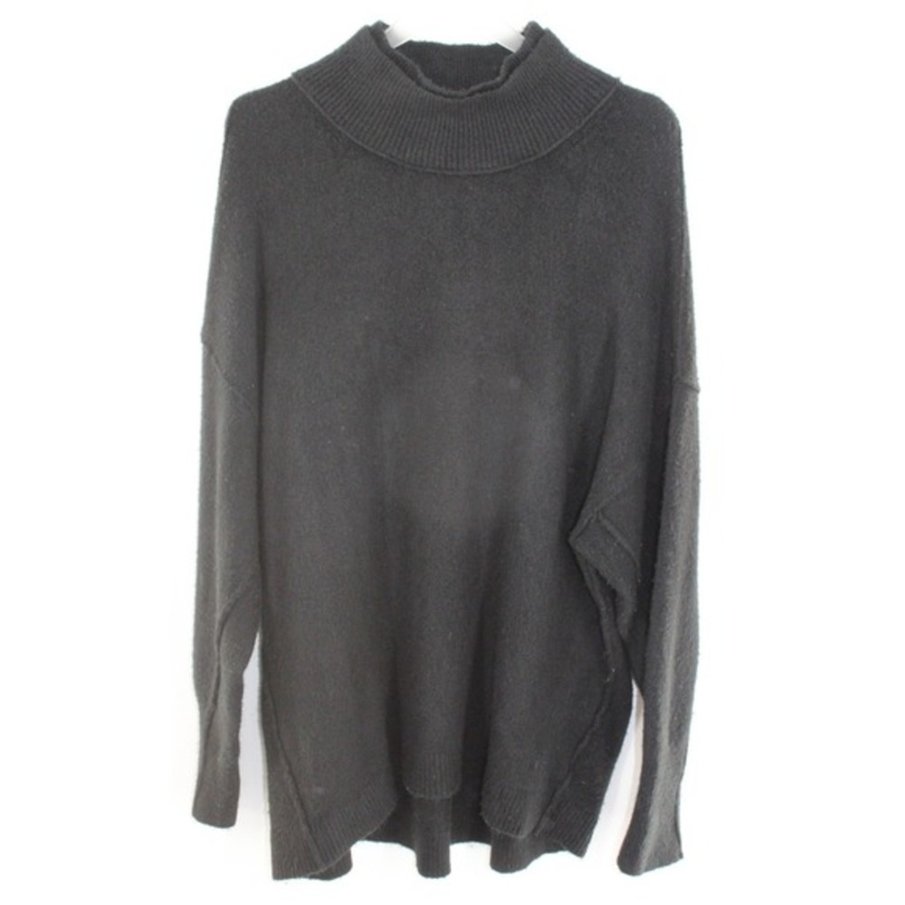 Free People Knit Sweater Wool Blend Ribbed Trim Size L Black OB982299